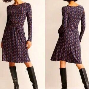 BODEN Abigail navy/cognac long-sleeve dress, Sz 10.